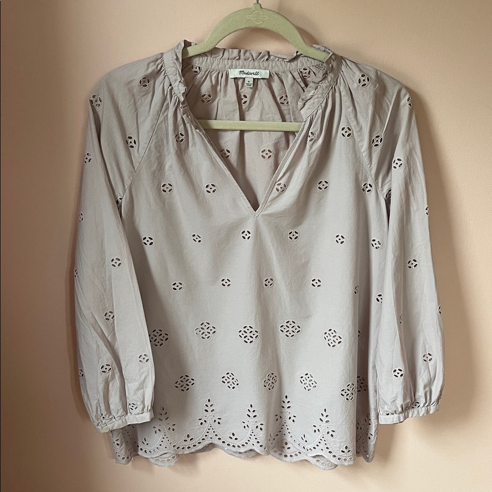 MADEWELL 100% Cotton Eyelet Pale Lilac Blouse S